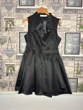 As by Anna Smith Black Satin Sleeveless Fit & Flare Mini Dress UK 14 US 10
